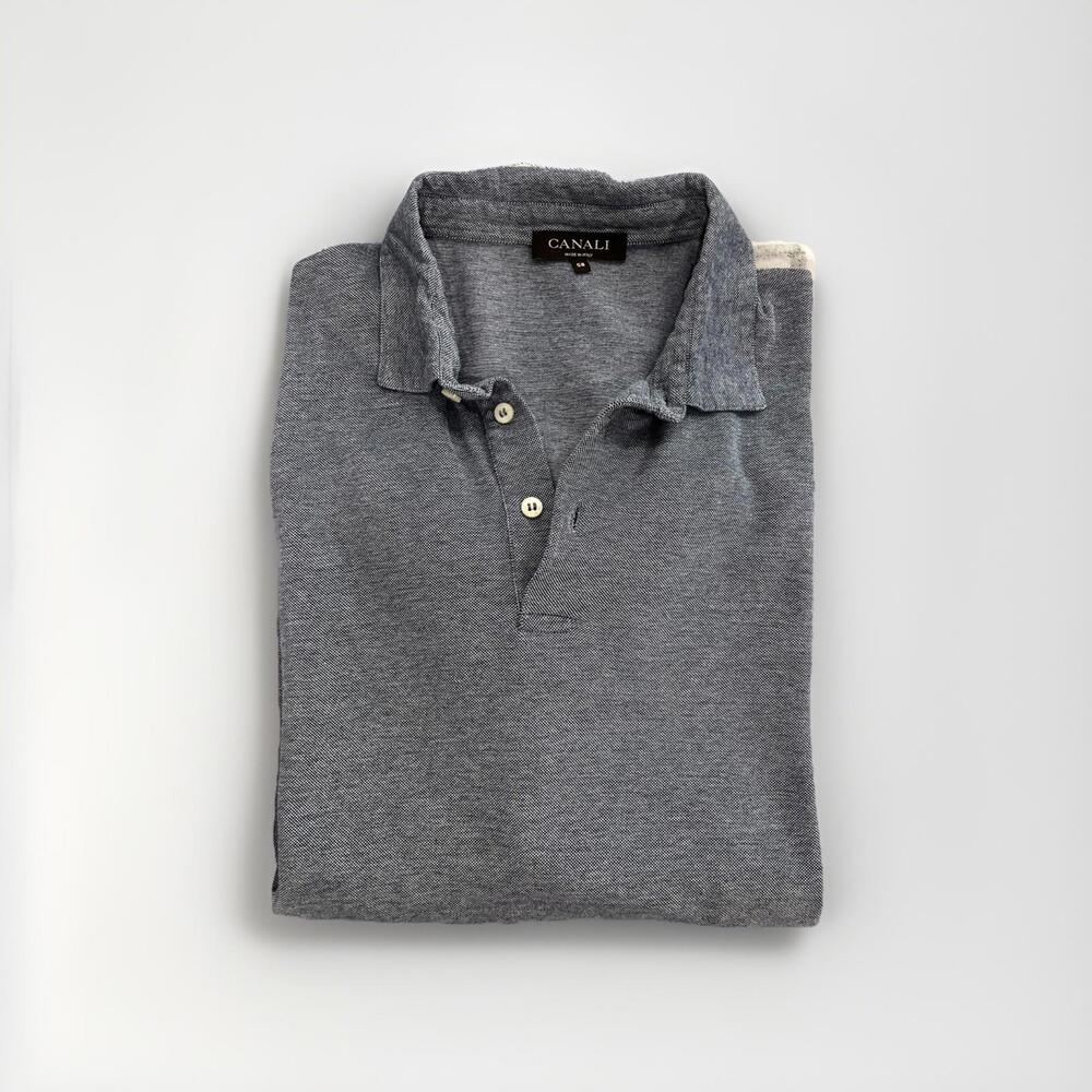 CANALI MENS GREY POLO SHIRT 3XL SHORT IT58/US48 MADE IN ITALY COTTON VGC!
